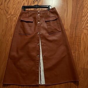 ASOS DESIGN leather look midi skirt with popper front and statement pockets, NWT